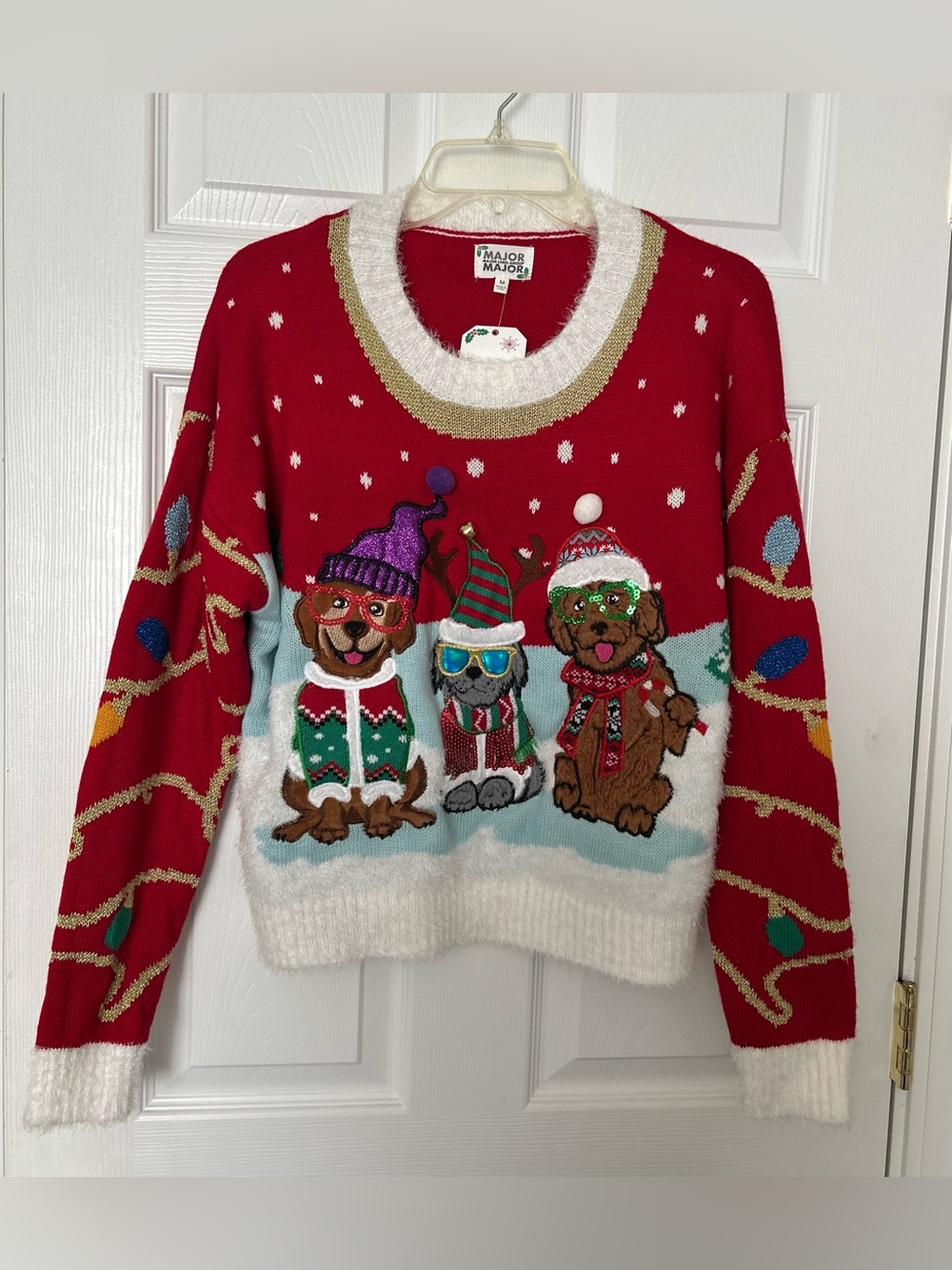 MAJOR MAJOR / NWT / Red Holiday Dog Knit Sweater/ Crew neck/ size M